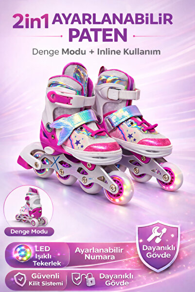 YILDIRIM OYUNCAK 2in1 Ayarlanabilir Çocuk Pateni LED Işıklı Ön Tekerlekli Den...