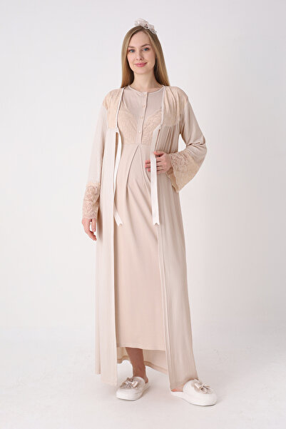 ERDENİZ TEKSTİL Σετ νυχτικών και ρόμπας εγκυμοσύνης με δαντελένια μανίκια και...