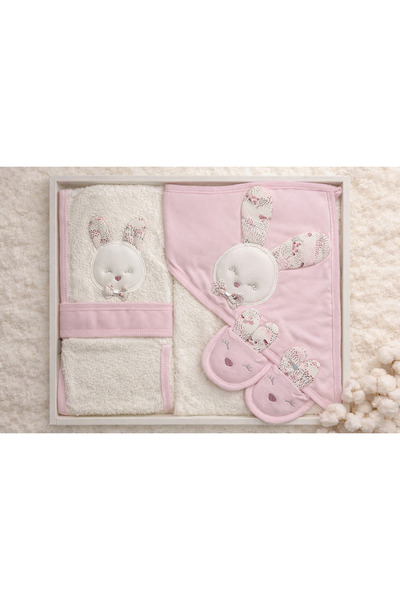ASLİN STORE %100 Pamuklu Kız Bebek Sevimli Tavşan Detaylı 4'lü Kapüşonlu Born...