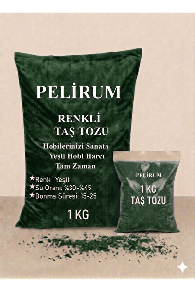 Pelirum Renkli Taş Tozu 1 KG - YEŞİL Hobi Harcı - Beton Obje Yapımı İçin Yüks...