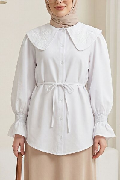 HİJABAYA Βρεφικό πουκάμισο από ποπλίνα με κέντημα στο γιακά και δέσιμο στη μέση