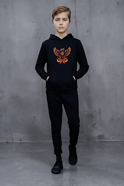 han elegant Σετ φόρμας με κουκούλα και τσέπες καγκουρό για αγόρια με στάμπα P...