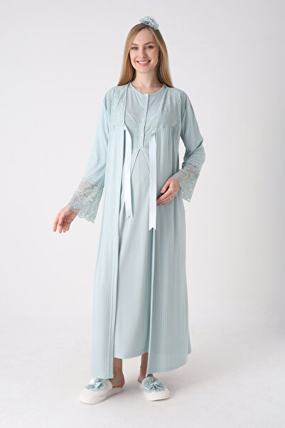 ERDENİZ TEKSTİL Σετ νυχτικών εγκυμοσύνης με ριμπ ρόμπα και δαντέλα