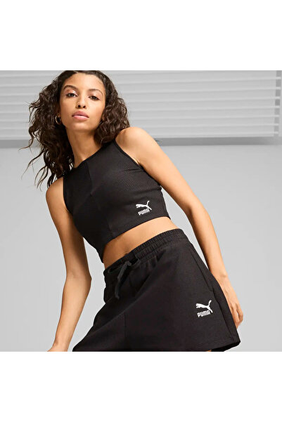 Puma CLASSICS Ριμπ Κροπ Τοπ Γυναικείο Μαύρο Κροπ Μπλουζάκι
