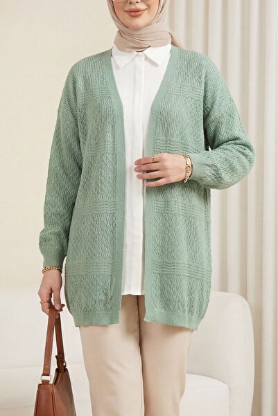HİJABAYA δαντελωτή πλέξη Dalga Με σχέδιο Πλεκτή Ζακέτα