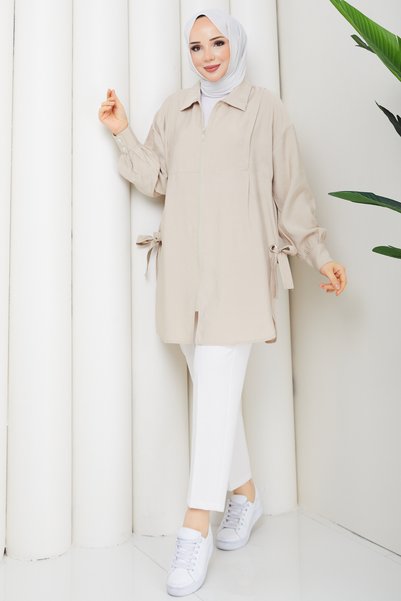 Pamuk Butik Women's Tunic with Eyelet Details and Zipper Closure