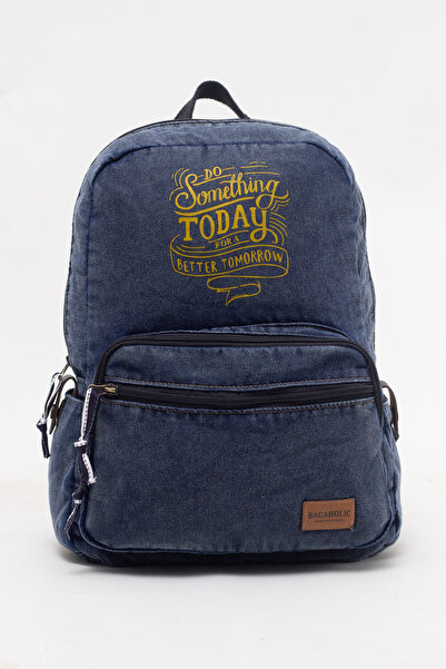 KAFF Zippered Front Pocketed Design Unisex Vintage Denim Backpack -Sunshi̇nekot