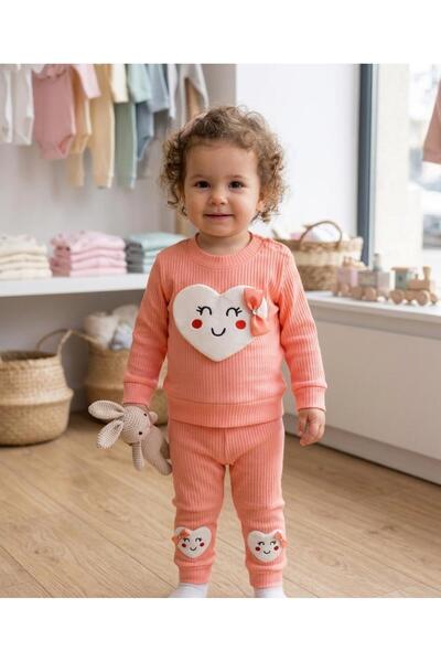 MOMOİRO KALP İŞLEMELİ BEBEK TAKIM