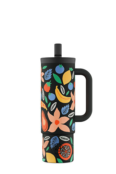 24 Bottles Straw Cup Tropical Noir Pipetli Paslanmaz Çelik Termos 800 ml