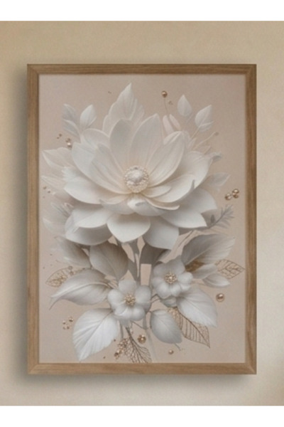 woodretro Πολυτελής ζωγραφική τοίχου από MDF με λευκό λουλουδάτο ξύλινο πλαίσ...