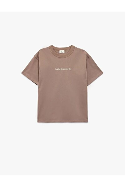 Koton Tricou din bumbac imprimat cu maneci scurte cu decolteu