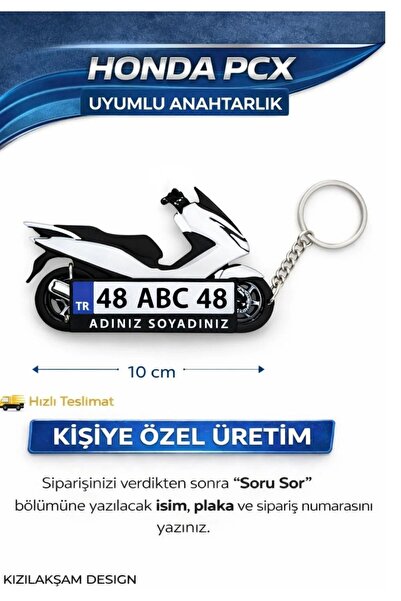 KIZILAKŞAM Honda PCX Beyaz Scooter Motosiklet Uyumlu Kişiye Özel Hediyelik Mo...