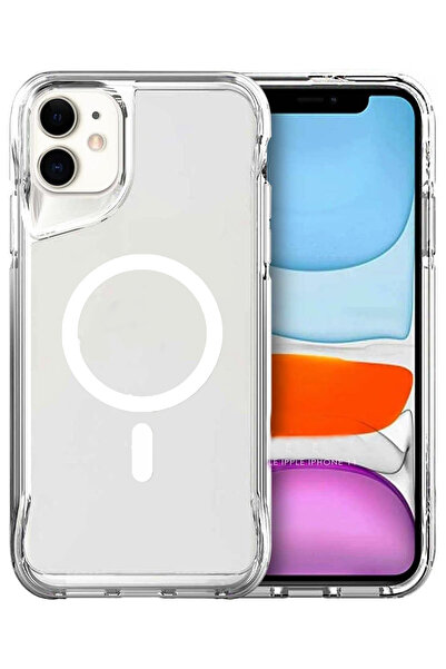 Nezih Case iPhone 11 Uyumlu Köşe Korumalı Magsafe Şarj Özellikli Şeffaf Sert ...