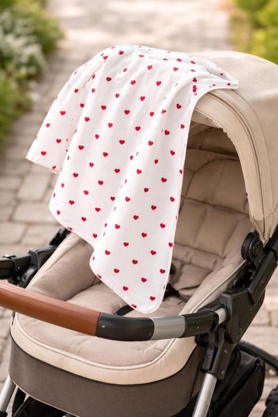 BYS BABY FASHION Multi-Purpose Muslin Blanket Newborn Girl - Boy Baby Blanket Cotton Summer Heart Patterned