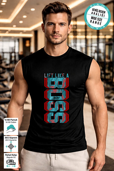 BESSA Black Sports Athlete Lift Like Printed Crew Neck Premium Thick Cotton S...