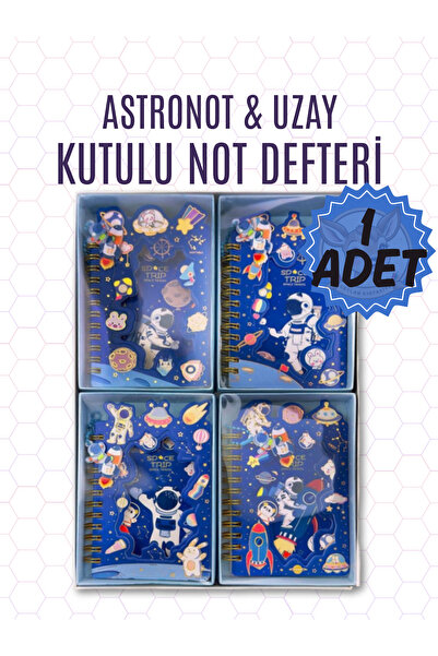 Ceylan Kırtasiye Astronot Kutulu Spiralli Mavi Çizgili Ödev Not Defteri (Rast...