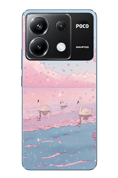FLAMENKO حافظة هاتف شفافة متوافقة مع Poco X6 Pro بنمط السماء الوردية والبجعة