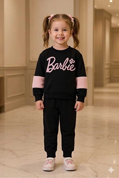 Mireya Kids Peluş Detaylı Barbie Baskılı Kız Çocuk Eşofman Takımı