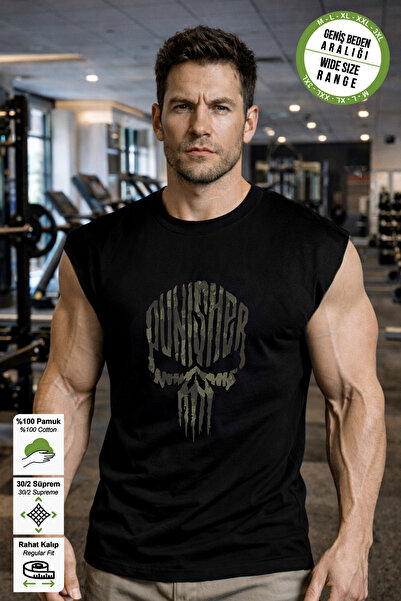 BESSA Black Sportsman's Tank Top Punisher Camouflage Printed Crew Neck Premiu...