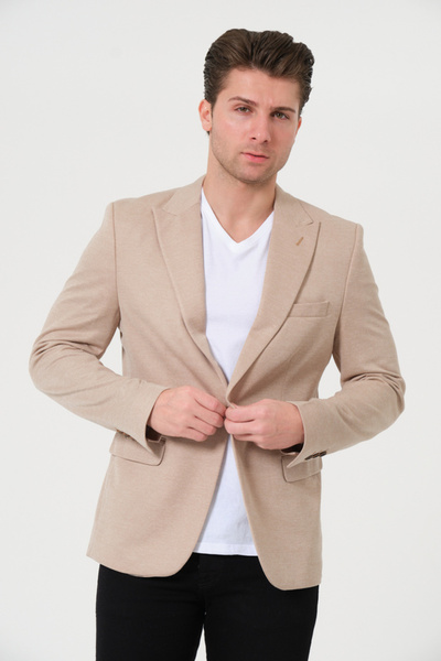 Bonesti Men's Slim Fit Blazer Jacket Cream Melted Cream Color