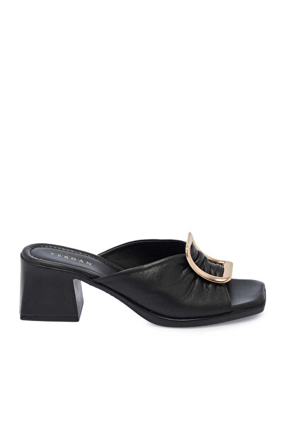 Tergan Black Genuine Leather Women's Slippers - K25Y1Tr67757-A23