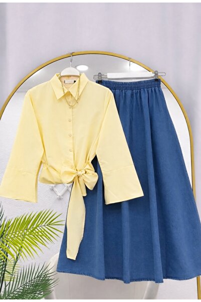 MODA VEDAT Γυναικείο Σετ Φούστας Τζιν με Δέσιμο στη Μέση -0670