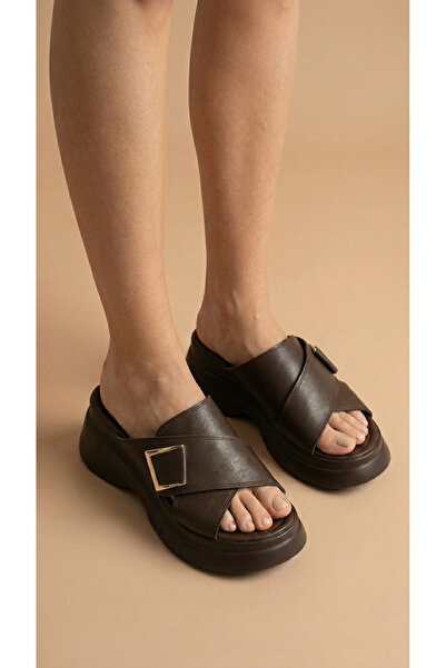 Moda Lime Buckle Detail High Wedge Heel Lu Comfortable Women's Summer Wear Sl...