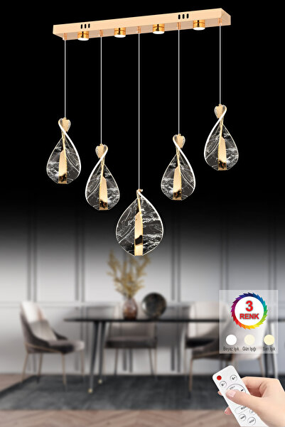 Luxira Aydınlatma Nectun Yemek Masası 5'li Gold Kumandalı 3 Renk Modern Lux L...