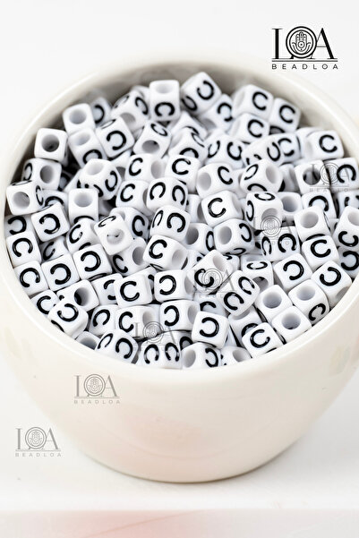 LANDOFACCESSORY 6X6 mm Single Letter - C - Plastic Square Cube Letter Beads A...