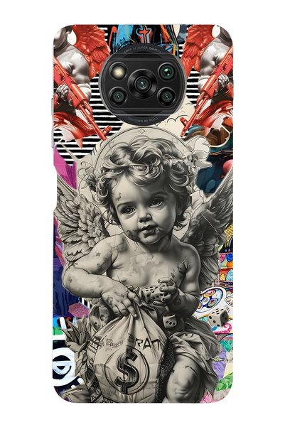 FLAMENKO Poco X3 Nfc / X3 Pro Compatible Angel Collage Pattern Transparent Ph...