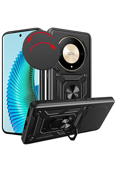 Nezih Case Honor Magic 8 Lite 5G Uyumlu Magnetik Standlı Kamera Korumalı Sürg...