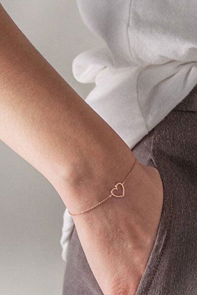Papatya Silver 925 Ayar Gümüş Kalp Bileklik.rose.gold.rodaj