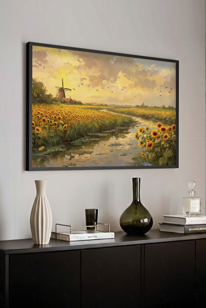 STARYUNA Μαύρος ξύλινος κορνίζας με μαύρο ξύλινο πλαίσιο και οριζόντια μονόχρ...