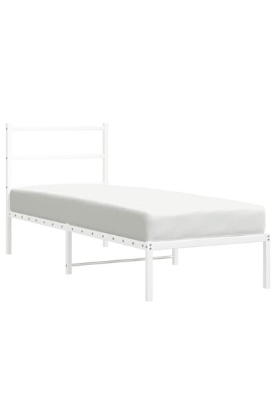 vidaxl Metal bed frame with headboard, white, 80x200 cm