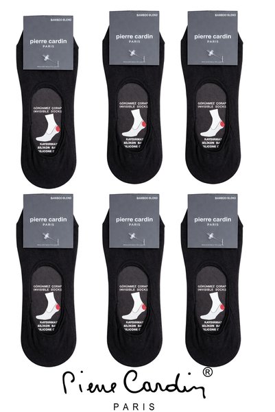 Pierre Cardin Men's Black 6-Piece Ballerina Socks, Cotton, Non-Slip Silicone, Invisible, Anti-Sweat