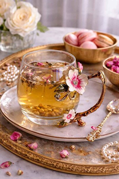 ROSSEV Decorative Glass Mug Flore Rose-Metal Handle 200ml