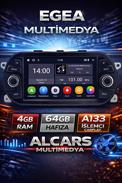 ALCARS FİAT EGEA 2015-2022 7 İNC ORJİNAL GÖRÜNÜM ORJİNAL 4 GB RAM 64 GB HAFIZ...