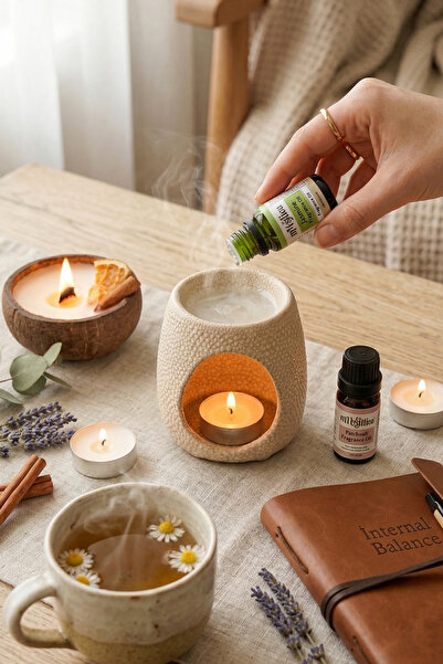 memyap Balance Ritüel Seti-Seramik Buhurdanlık, Premium Yağlar, Dekoratif Mum ve Tealight Mum Seti