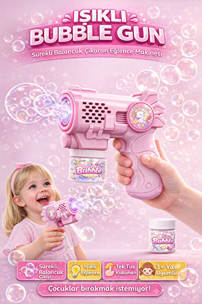 YILDIRIM OYUNCAK Işıklı Otomatik Sürekli Köpük Çıkaran Baloncuk Tabancası 6 D...