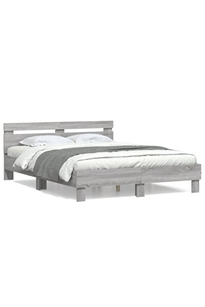 vidaxl Cadru de pat cu tăblie, gri sonoma, 150x200 cm, lemn prelucrat