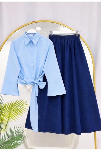 MODA VEDAT Γυναικείο Σετ Φούστας Τζιν με Δέσιμο στη Μέση -0670