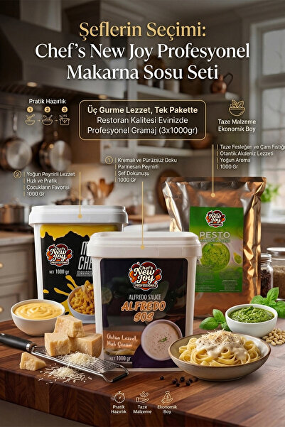 chef's new joy professional 3’lü Gurme Makarna Sosu Seti - Mac Cheese + Alfredo + Pesto (3 x 1000g)