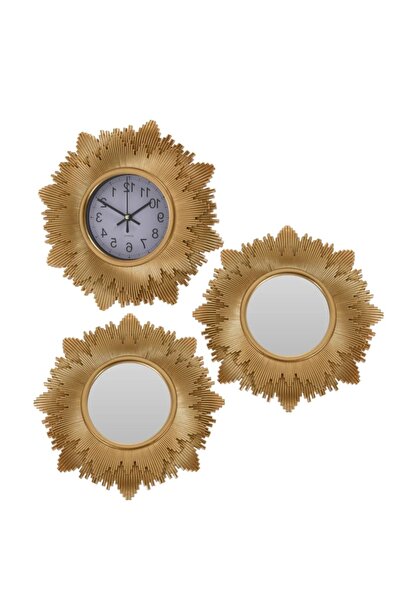 Koopman Διακοσμητικό ρολόι τοίχου με καθρέφτες, χρυσό χρώμα, σχέδιο ήλιου, μο...