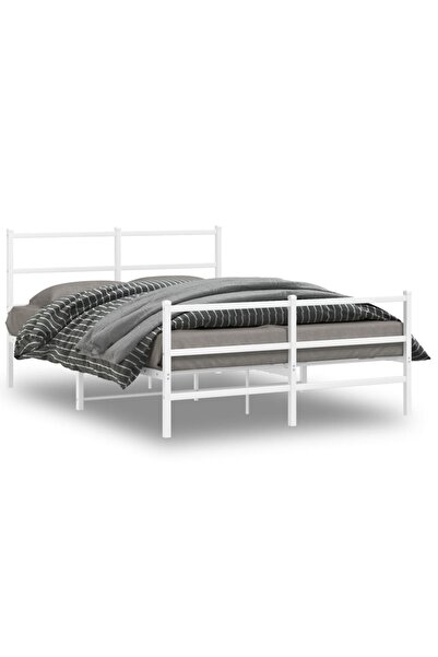 vidaxl Cadru pat metalic cu tăblie de cap/picioare , alb, 140x190 cm