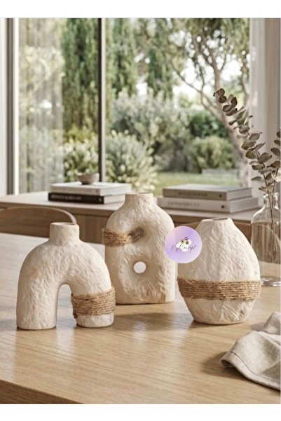 eydesignshome bohem dokulu 3'lü dekoratif vazo seti