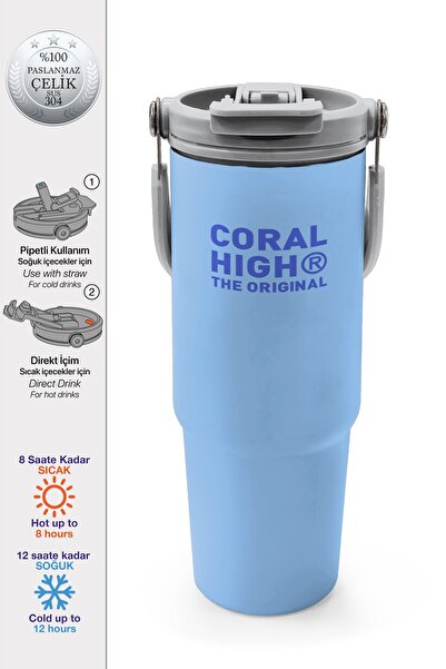 Coral High ترمس فولاذي أزرق مع شفاطة وفتحة شرب مباشرة 900 مل 38754