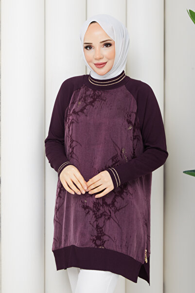 Pamuk Butik Women's Silk Kupra Mercerized Knitwear Tunic with Side Zipper Detail