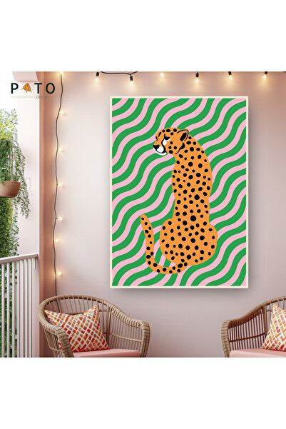 Pato Design 'Pembe & Yeşil Çita' Tablo | Bej Çerçeveli | MDF & UV Baskı