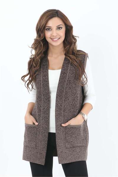 Uludağ Triko Women's Black Brown Pocketed Sleeveless Knitted Vest