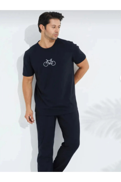 Pijamask erkek bisikletli kısa kollu pijama takımı